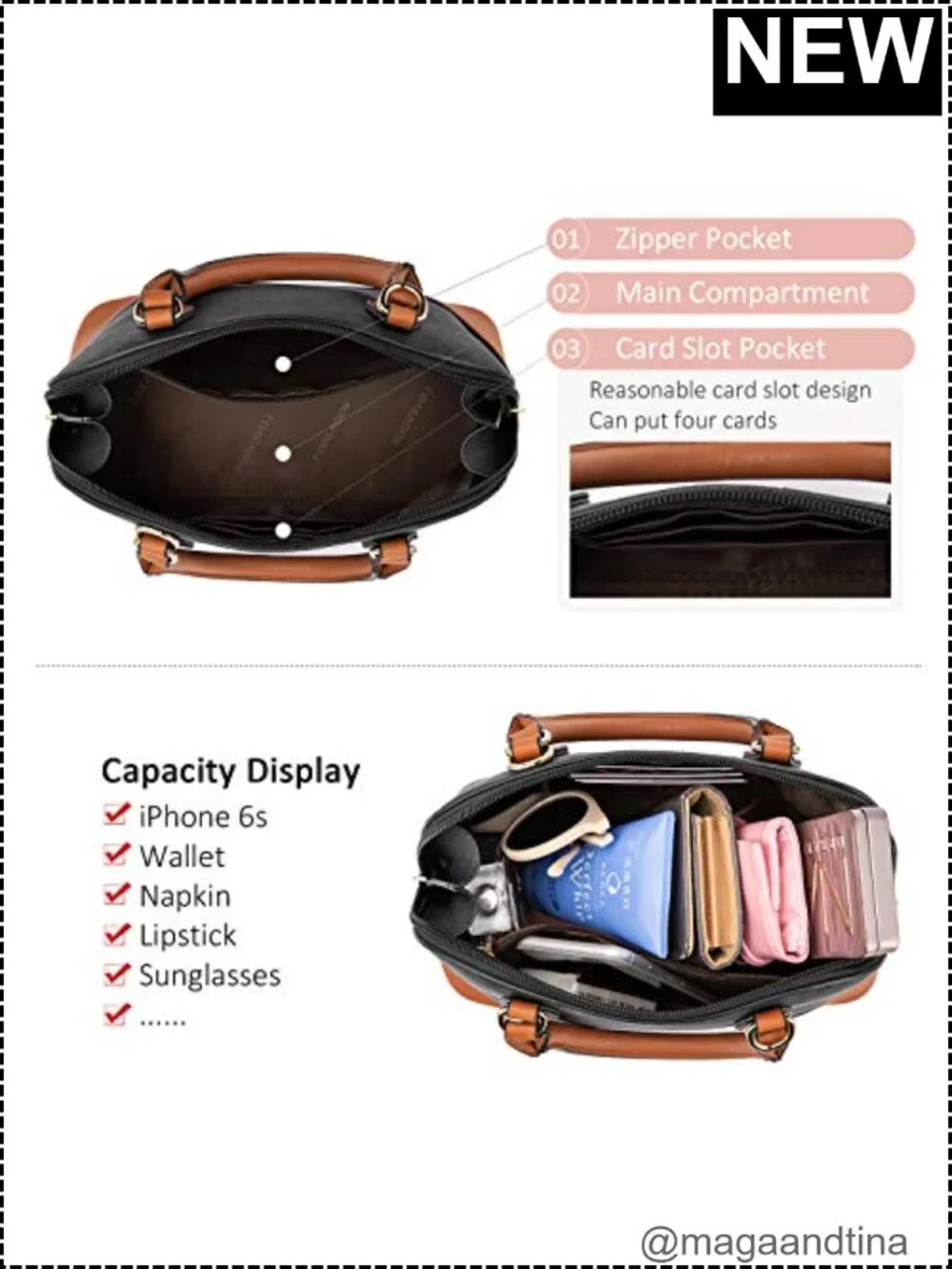 Vegan Leather Crossbody Dome Satchel with Double Zip, Adjustable Strap